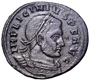 SHARP リキニウス 1 世 AD 308-324 Aquileia Follis Jupiter Thunderbolt Roman Coin wCOA