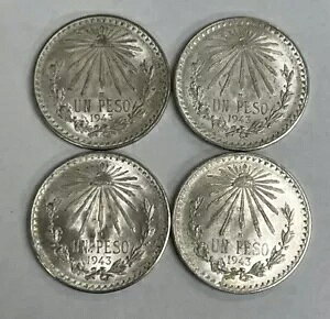 1943 メキシコ 1 ウン ペソ キャップ & レイ銀貨 - ロット 4