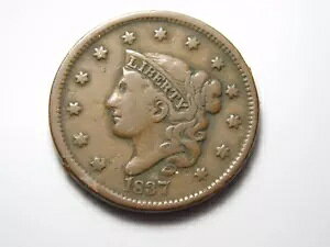 OLD US COIN 1837 コロネットヘッド小文字ビーズヘア大セント