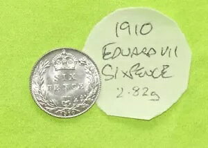 1910 -{aUNC}- シルバー 6 ペンス 6d コイン エドワード 7 世 (1901 - 1910) 2.82 グラム ESC1794