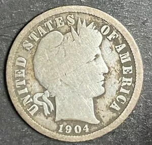 1904-S Barber Liberty Dime 10c ���A KEY DATE �V���o�[ �R���N�V���� �O���[�g �R�C�� L951