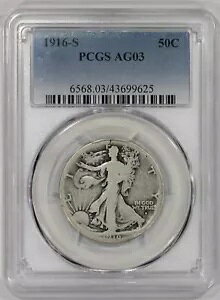 1916-S 50c �V���o�[ �E�H�[�L���O ���o�e�B �n�[�t�_���[ PCGS AG03