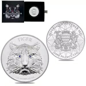 1 オンス シルバー コイン 2022 チャド 5000 フラン CFA 多面タイガー ウルトラ ハイ レリーフ