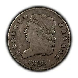 1826 1/2c �N���V�b�N �w�b�h �n�[�t �Z���g - �`���R���[�g �u���E�� - �I���W�i�� VG �R�C�� - T4406