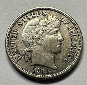 1913 P Barber Dime Choice Grade �č������ǃt�B���f���t�B�A��݁B #3535