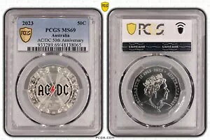 �I�[�X�g�����A 2023 AC/DC 50c �J���[ �R�C�� PCGS MS69 Eq �g�b�v �|�b�v #8065
