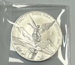 1- 2012 メキシコ未流通 2 オンザス エンジェル 2 トロイオンスの純粋な .999 銀貨