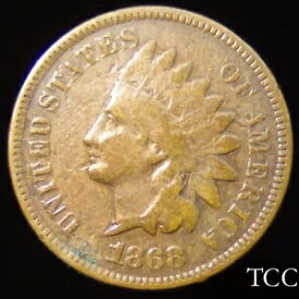 1868 インディアン ヘッド セント ~ 希少日付ペニー 1c コイン ~ 送料無料 ~ TCC