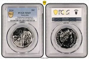 �I�[�X�g�����A 2016 �}�����ً} 50c �R�C�� PCGS MS69 #6583