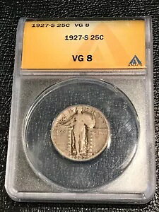 ANACS VG 8 1927 S ���o�e�B �X�^���f�B���O �V���o�[ �N�H�[�^�[�Â��č��R�C��-JAN155