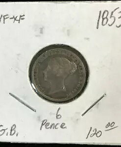 1853年イギリス6ペンス/シックスペンス「VF-XF」素敵な銀貨!
