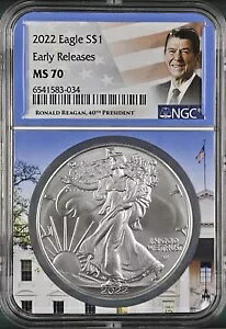 2022 �A�����J�� �C�[�O�� �V���o�[ �_���[ $1 NGC MS70 ER ���[�K�� ���x�� BX10-08