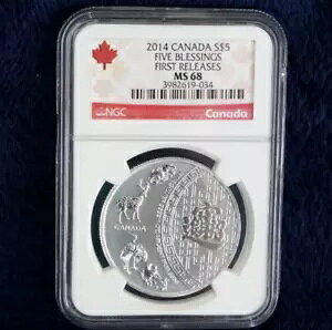 2014 FIVE BLESSINGS �J�i�_ S$5 1�I���X .999 ��� $1 NGC MS 68 ���񃊃��[�X