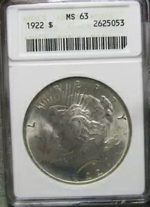 1922 �s�[�X�_���[ �V���o�[ ---- ANACS MS-63 �O���[�h�R�C�� ---- #787B