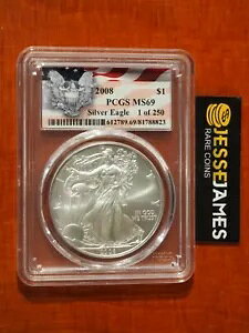 2008 $1 �A�����J�� �V���o�[ �C�[�O�� PCGS MS69 1 of 250 �t���b�O ���x��
