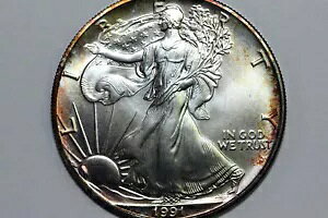 1991 �A�����J�h�� 1 �V���o�[ �C�[�O�� 1 �I���XFine 999 Toned Obv.�O���[�h MS (SE-1991-23)