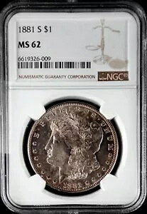 čRC 1881 S [K 90% Vo[ _[ NGC MS 62 KM 110 ASW 0.7734