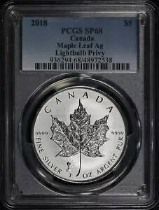 2018 �J�i�_ $5 �V���o�[�d�� Privy Maple Leaf 1 �I���X PCGS SP-68 - ���[�|�b�v!
