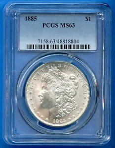 1885 P PCGS MS63 ���[�K�� �V���o�[ �_���[ $1 �č������ǃR�C�� 1885-P MS-63 �u���X�g �z���C�g