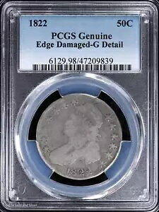 1822 50c �L���b�v�h �o�X�g �V���o�[ �n�[�t�_���[ PCGS �{���� G �f�B�e�[��