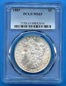 1885 P PCGS MS63 ���[�K�� �V���o�[ �_���[ $1 �č������ǃR�C�� 1885-P MS-63 �u���X�g �z���C�g