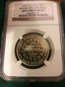 1 エラー 米国造幣局 2001 P キャピタル ビジター CTR 50C 逆リム バリ @4:00 NGC コイン!。