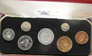 ニュージーランド 1965 7 コイン プレデシマル プルーフライク コイン セット (レッドケース入り) 魅力的