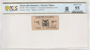 Mexico-Rev - Ejercito Villista ND 5 Centavos M2281 PCGS UNC 55 ɂ