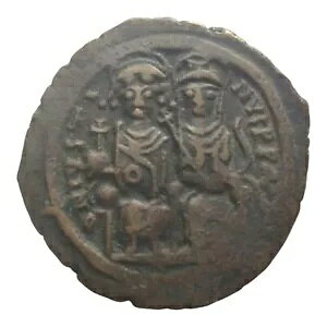 Justin II with Sophia 574-5 Follis Nicomedia 1st Officina Byzantine Coin 14Q