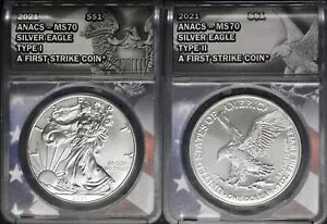 2021 T1 & T2 �A�����J�� �V���o�[ �C�[�O�� �Z�b�g - ANACS MS70 �t�@�[�X�g �X�g���C�N - ?COINGIANTS?
