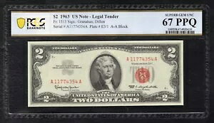 FR�B 1513 1963 $2 �@��ʉݕč����� PCGS ������� UNC-67PPQ (D)