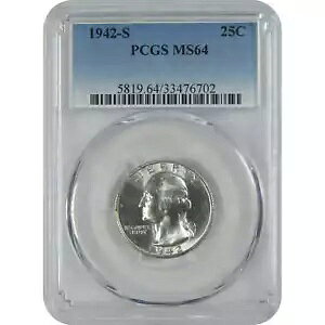 1942 S ���V���g�� �N�H�[�^�[ MS 64 PCGS �V���o�[ 25c �����ʃR�C��