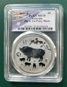 2019 オーストラリア コイン 豚年 1 オンス 9999 シルバー w/Fu Privy PCGS MS 70 最後の 1 つ