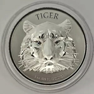 2022 チャド 1 オンス ファイン シルバー 3D -5k フラン マルチファセット タイガー ウルトラハイリリーフ .999