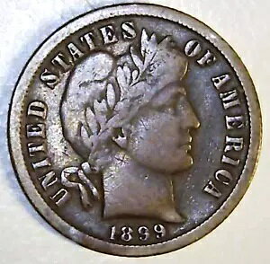 1899 O US Barber Dime - �x�^�[ �R�C�� �^�t �f�C�g + �������� (TA52)