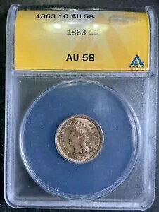 ANACS AU58 1863 �C���f�B�A�� �Z���g EVERYMAN PQ ���A �x�^�[ �f�C�g �R�C�� AB