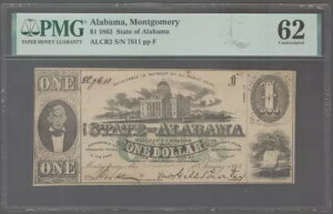 ALCR2 1863 $1 アラバマ州 モンゴメリー S/N 7611 PMG 62