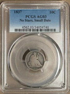 1837 PCGS AG03 ���o�e�B �V�[�e�b�h �_�C�� 10c - �X�^�[�Ȃ� - �X���[�� �f�C�g