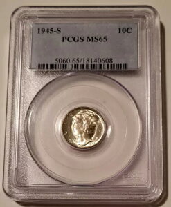 1945 S マーキュリー ダイム マイクロ S バラエティ FS-512 (ステッカー裏面) MS65 PCGS