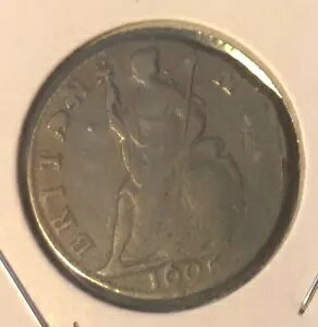 1695 グレートブリテン ファーシング-1/4p-銅貨-ウィリアム III-KM#483.1-初年度発行