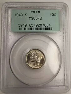 1943-S }[L[ _C 10C MS65FB toh PCGS OGH #9287884