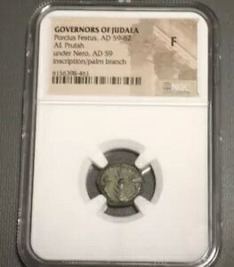 NGC F ���_������ AE Prutah Porcius Festus Nero AD 59-62 ��������̃R�C��