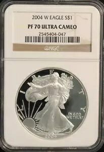 2004 W $1 プルーフ シルバー イーグル PF70 ウルトラ カメオ NGC ブラウン ラベル - 魅力的なコイン!