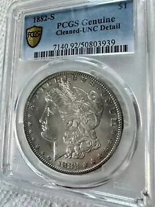 1882-S モーガン シルバー ダラー PCGS クリーニング済み - UNC - 詳細