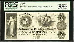 $2 New Hope & Delaware Bridge Co. �j���[�W���[�W�[�B�����o�[�g�r�� �p�~�m�[�g PCGS 58PPQ