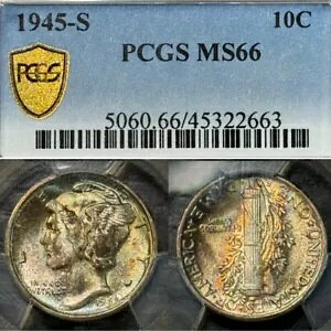 MS66 1945-S 10C �}�[�L�����[ �V���o�[ �_�C���APCGS Trueview- ���C���{�[ �g�[��
