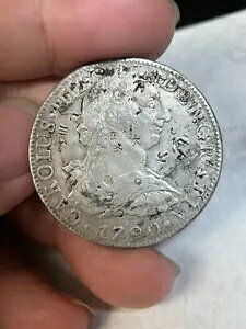 1790 Mo FM メキシコ 8 レアル銀貨 数字 IIII カルロス 3 世胸像