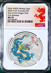 2024 �V���o�[���N�h���S�� �e�B�[�� NGC MS 70 1oz $1 ANDA PERTH MONEY EXPO