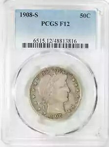 1908 S �o�[�o�[�w�b�h �n�[�t�_���[ 50C PCGS �F�� F 12 �t�@�C�� (816)