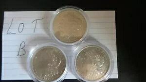 1921 P-D-S モーガン シルバー ドル 90% シルバー 1 ドル コイン 米国のカプセル入りロット 3 個 (B)。